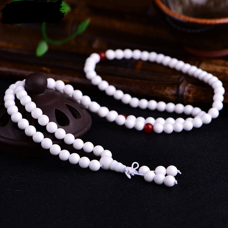 8mm White Porcelain Om Mani Padme Hum Patience Bracelet