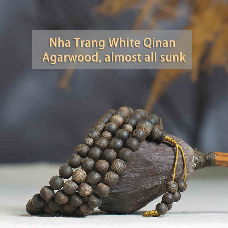 8mm White Qinan Agarwood Wood Mala Bracelet for Peace & Strength