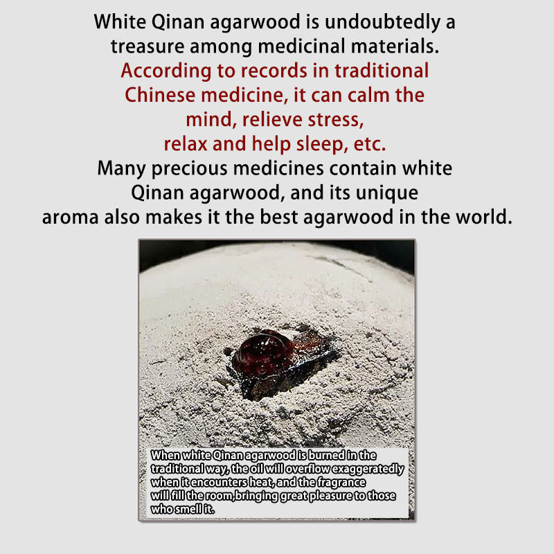 8mm White Qinan Agarwood Wood Mala Bracelet for Peace & Strength