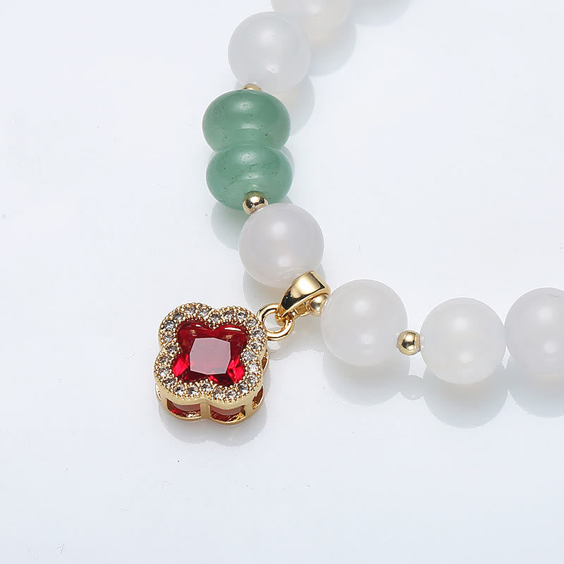 8mm White Red Agate Protection Bracelet Fu Symbol