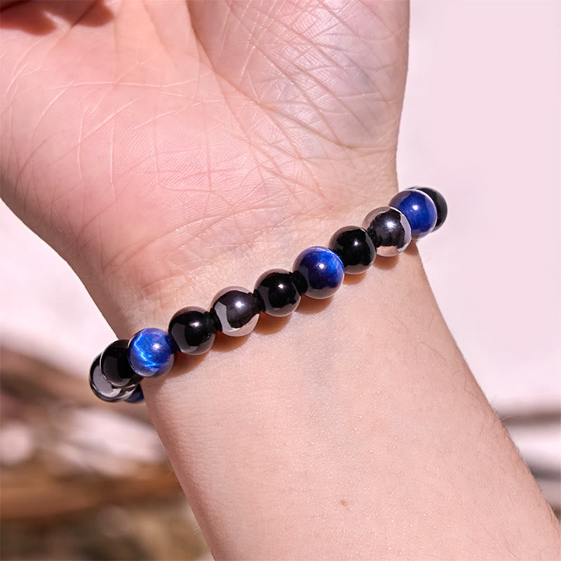 8mm Yellow Tiger Eye Obsidian Hematite Bracelet for Men