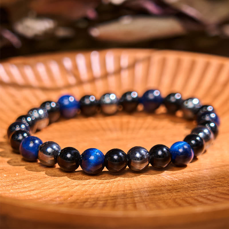8mm Yellow Tiger Eye Obsidian Hematite Bracelet for Men