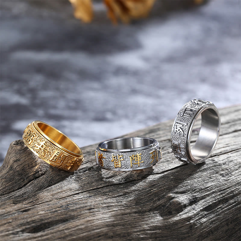 8mm Yin Yang Nine-Word Mantra Titanium Steel Spinner Ring