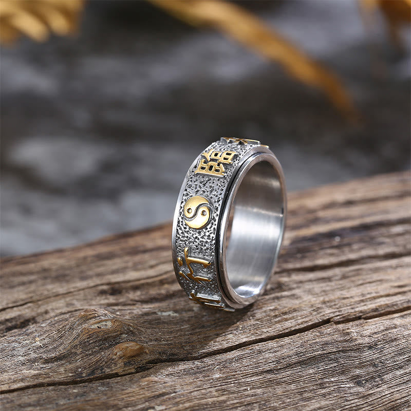 8mm Yin Yang Nine-Word Mantra Titanium Steel Spinner Ring
