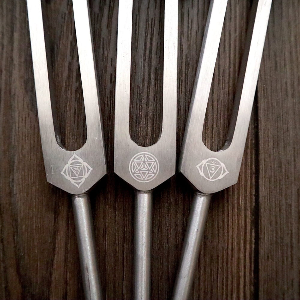 8pc Silver Tuning Fork Set for Chakra Healing - Root to Crown - On sale