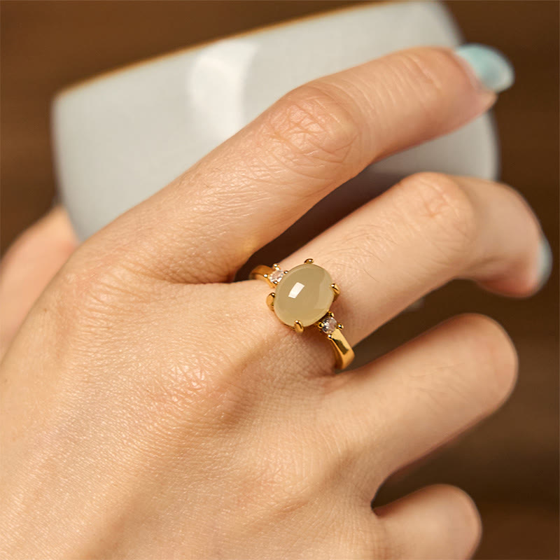 8x10mm Hetian Jade Prosperity Zirconia Egg Ring