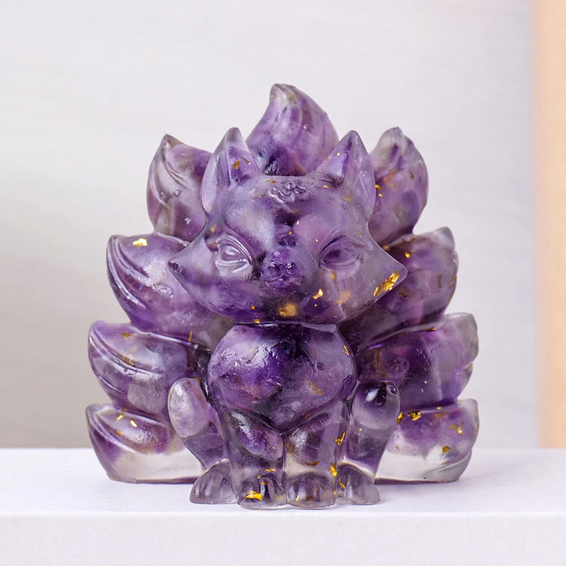 8x8.7cm Amethyst Zen Nine-Tailed Fox Decoration