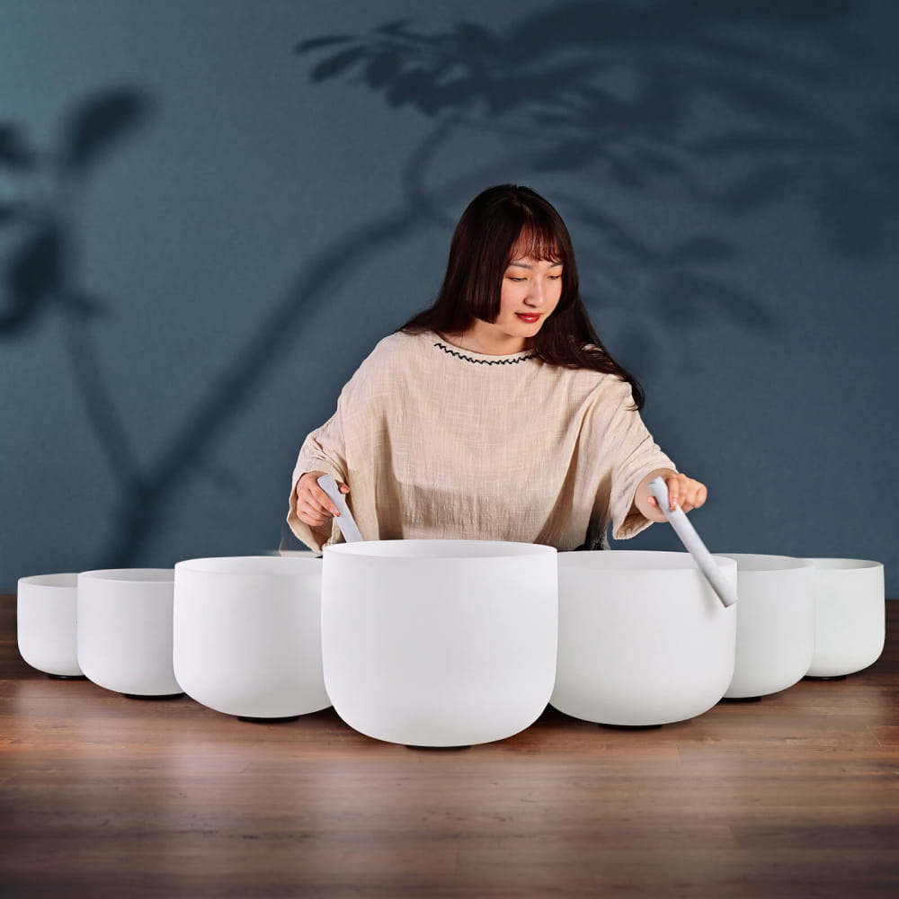 9-16\’ 7 PCS Frosted White Crystal Singing Bowl Set s - 7 pcs white bowl - On sale