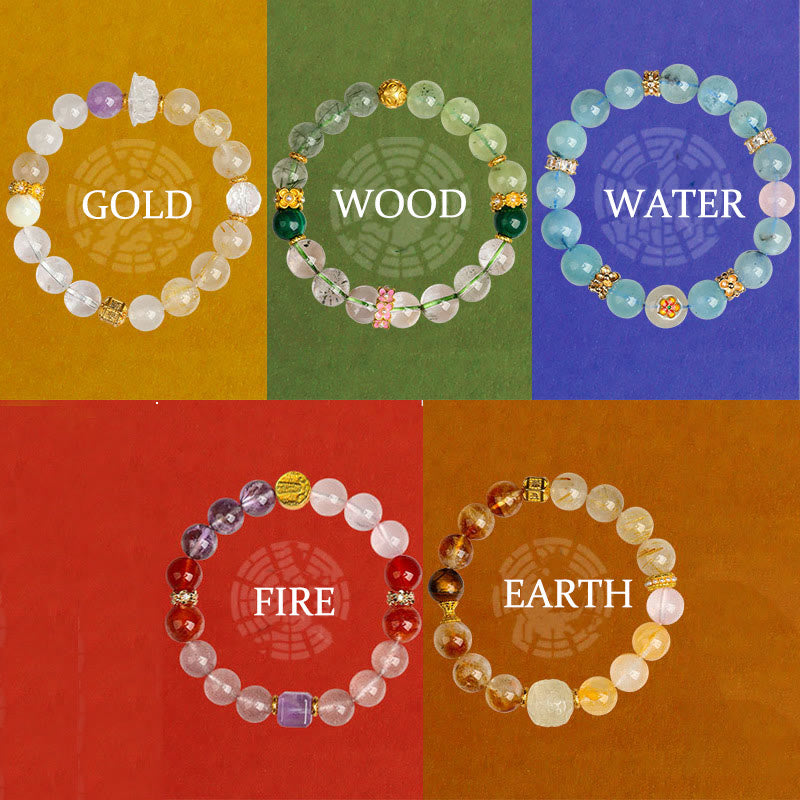 9.5mm Five Elements Green Phantom Agate Healing Bracelet