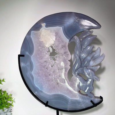 9.8 inch Druzy Amethyst Agate Moon Face Fox Carving