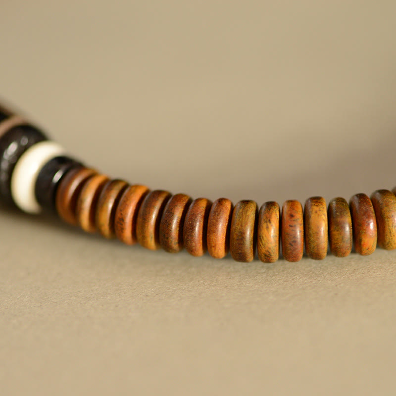 9-Eye Dzi Bead Ebony Wood Spiritual Double Wrap Bracelet