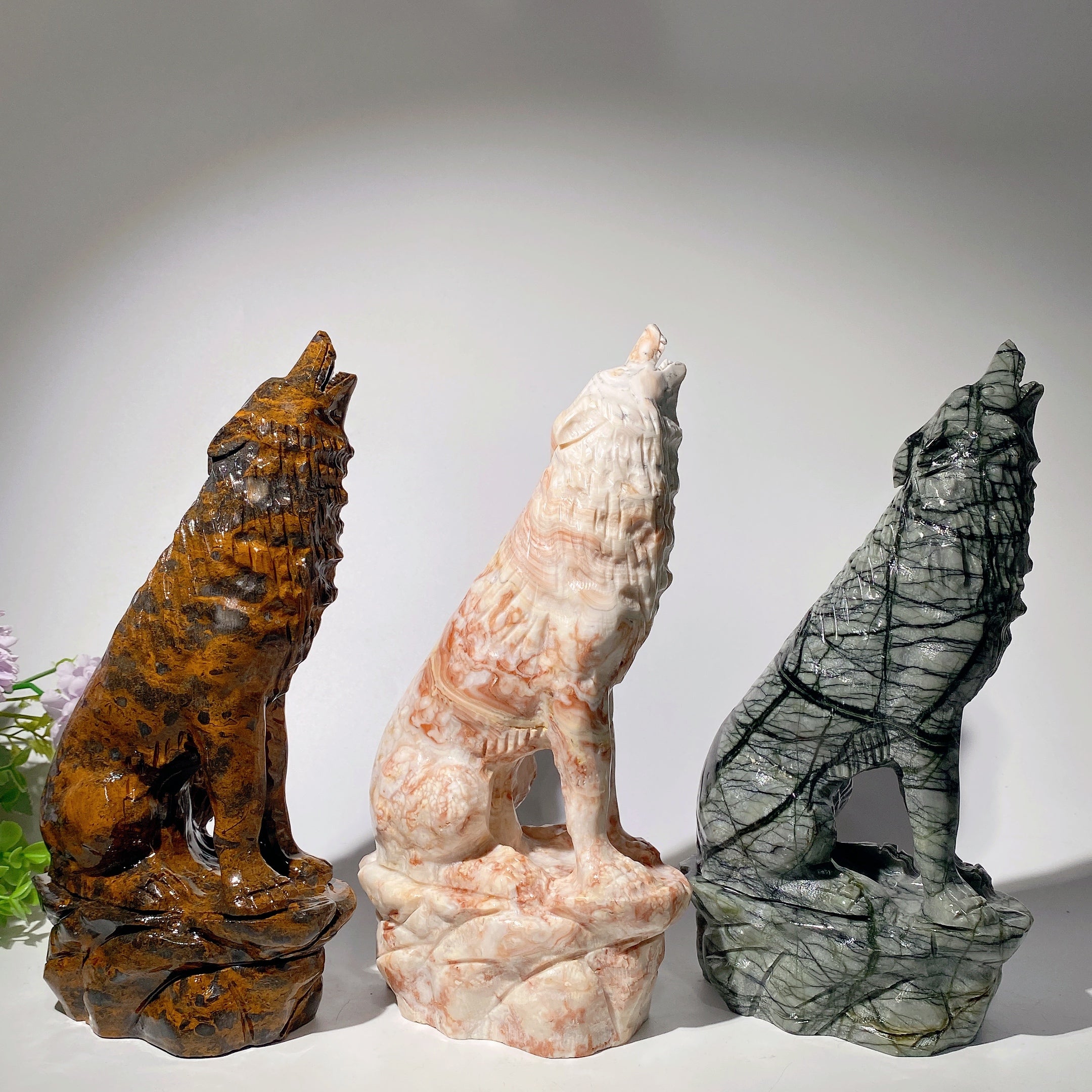9 inch Jade Crystal Wolf Carving Figurine