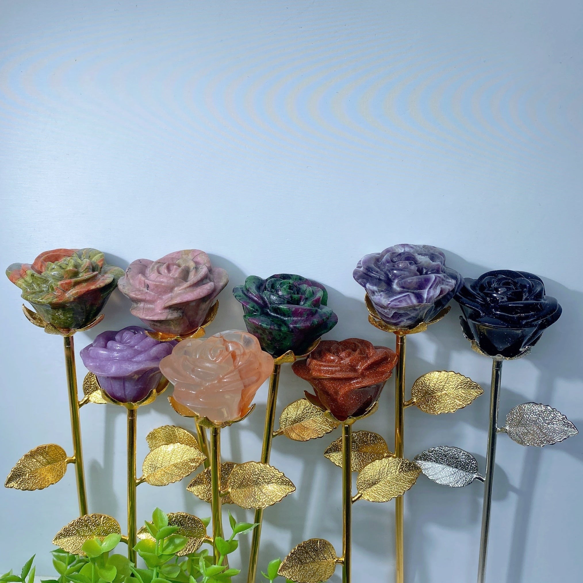 9-inch Mixed Crystal Rose Figurine for Healing Energy