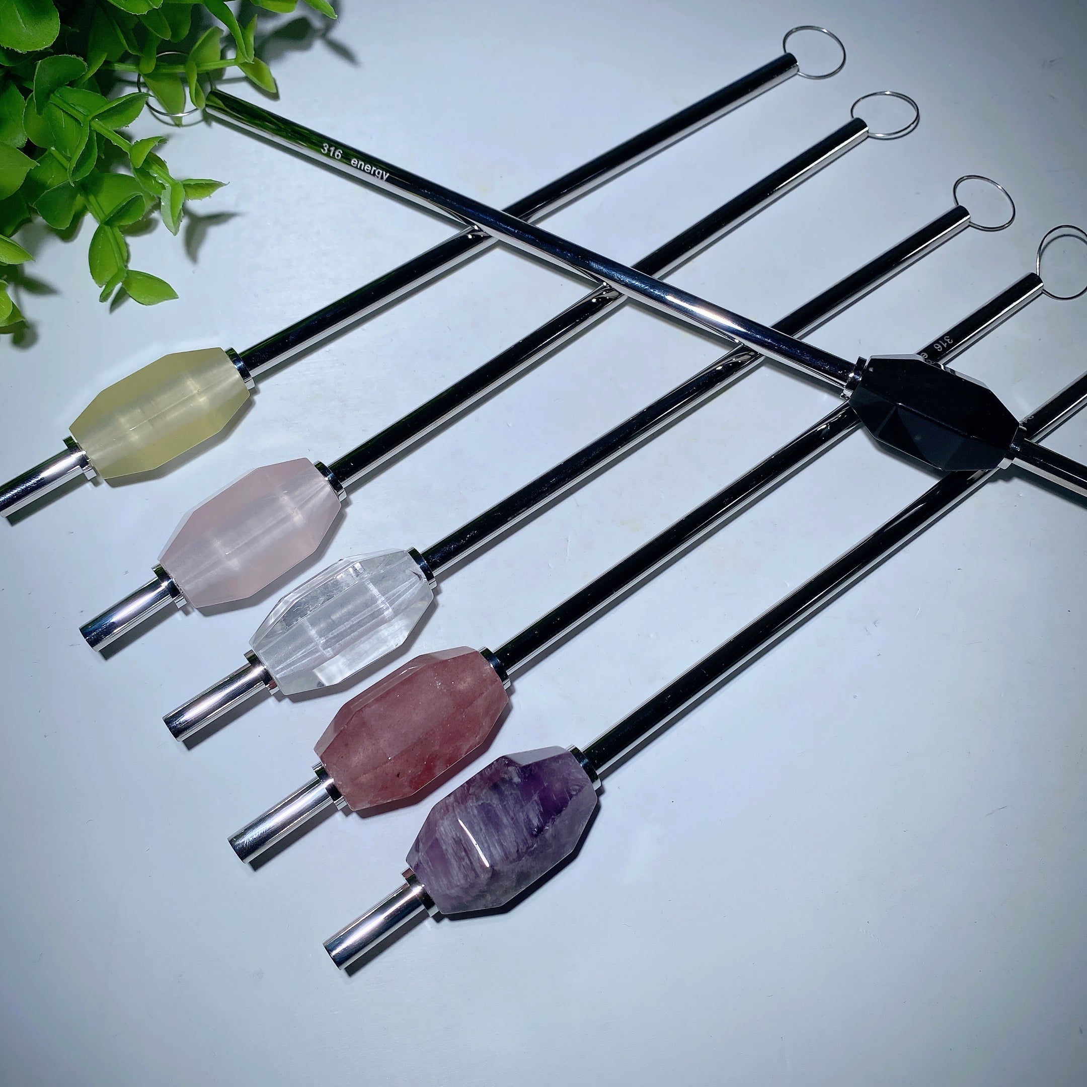 9-inch Mixed Crystal Straw with Brush for Healing Energy