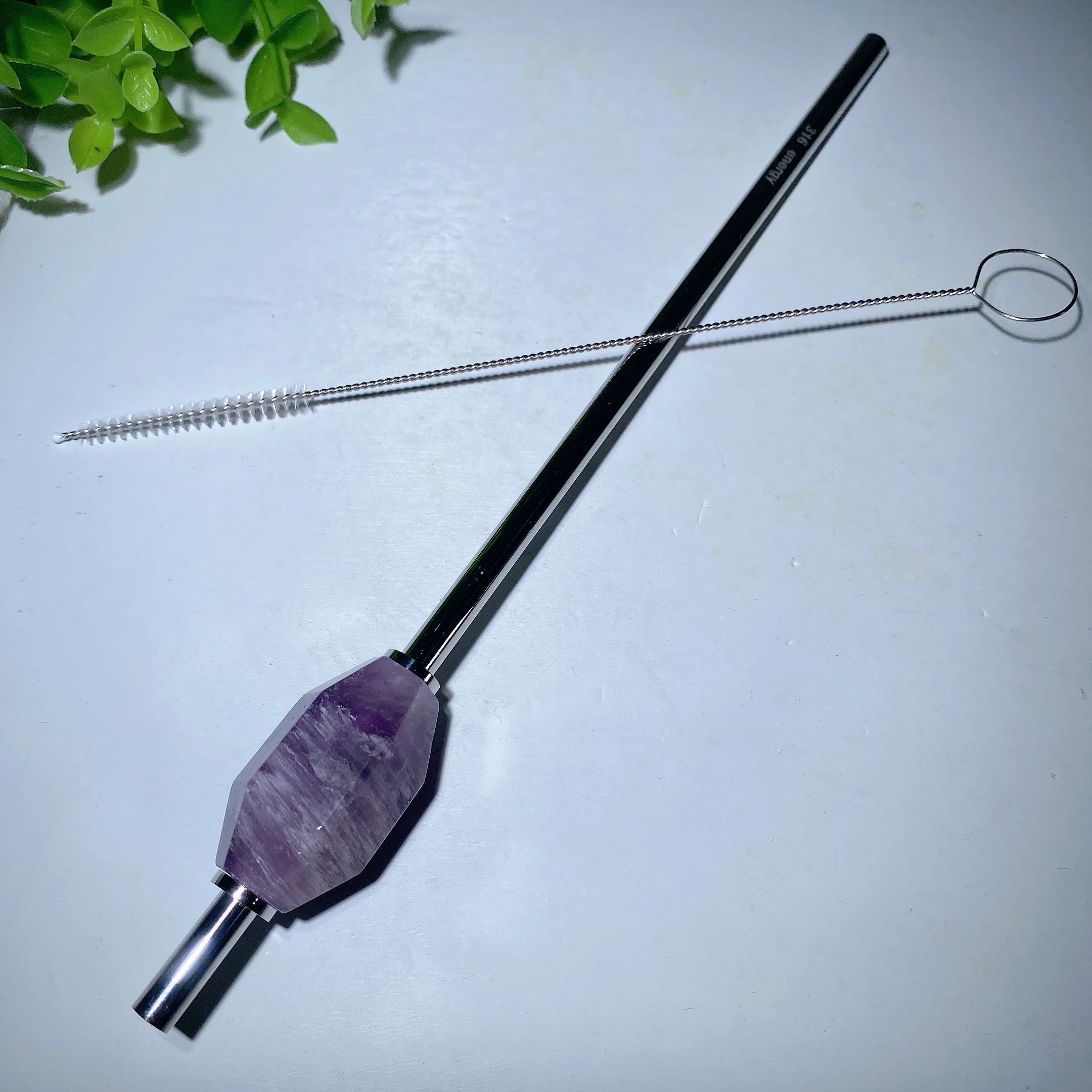 9-inch Mixed Crystal Straw with Brush for Healing Energy