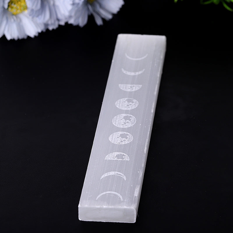 9-inch Selenite Wand with Moon Pattern for Meditation