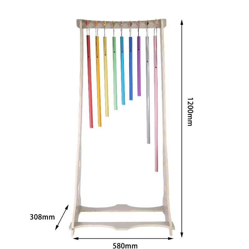 Colorful 9 Notes Chakra Equilibrium Swing Chimes on a wooden stand for harmony