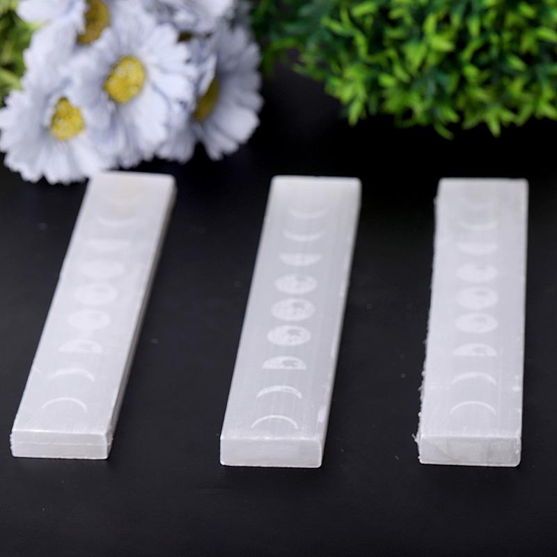 9" Selenite Crystal Wand with Moon Engraving