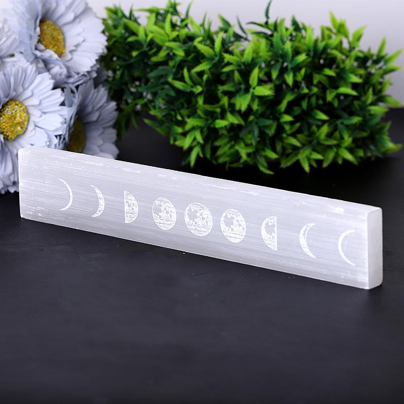 9" Selenite Crystal Wand with Moon Engraving