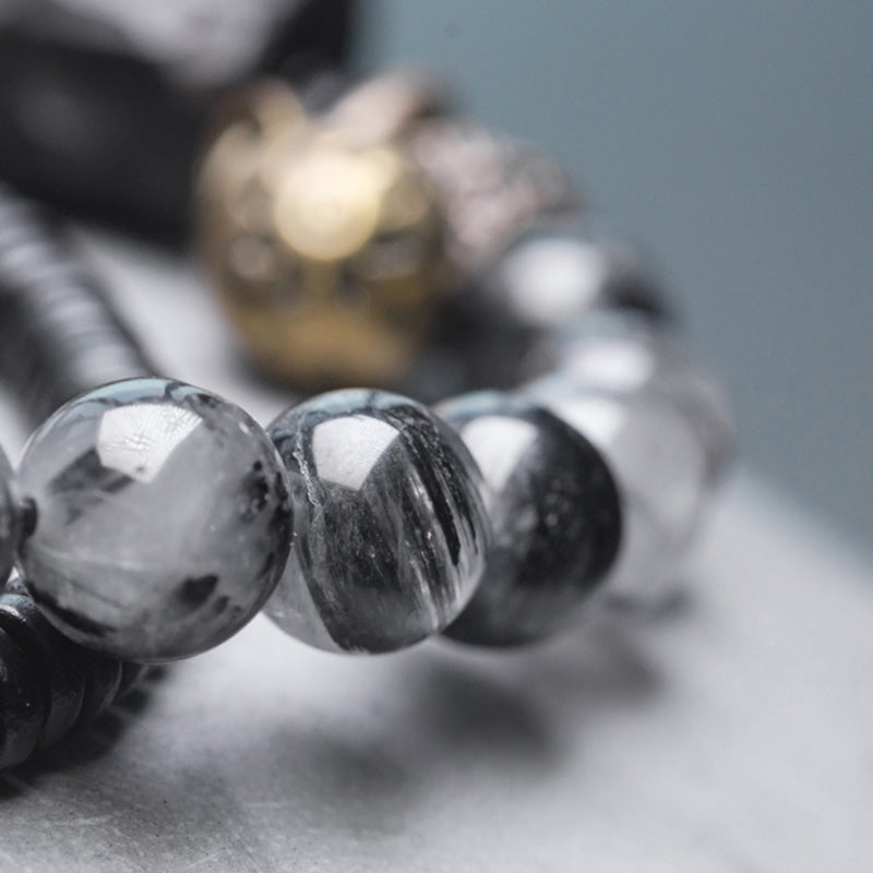 Black Rutilated Quartz Wisdom Bracelet 8mm for Balance