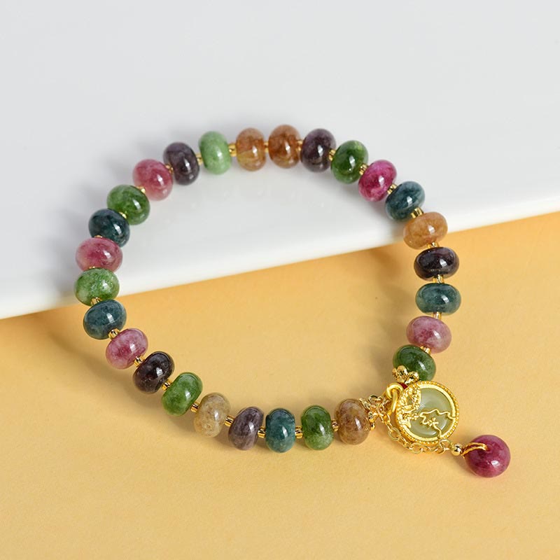 Colorful Tourmaline Love Bracelet with Rabbit Flower Charm