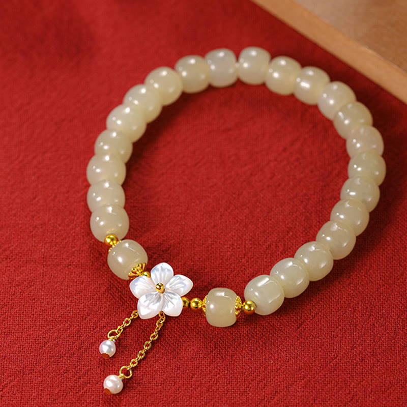 14-16cm Hetian Jade Luck Flower Bracelet