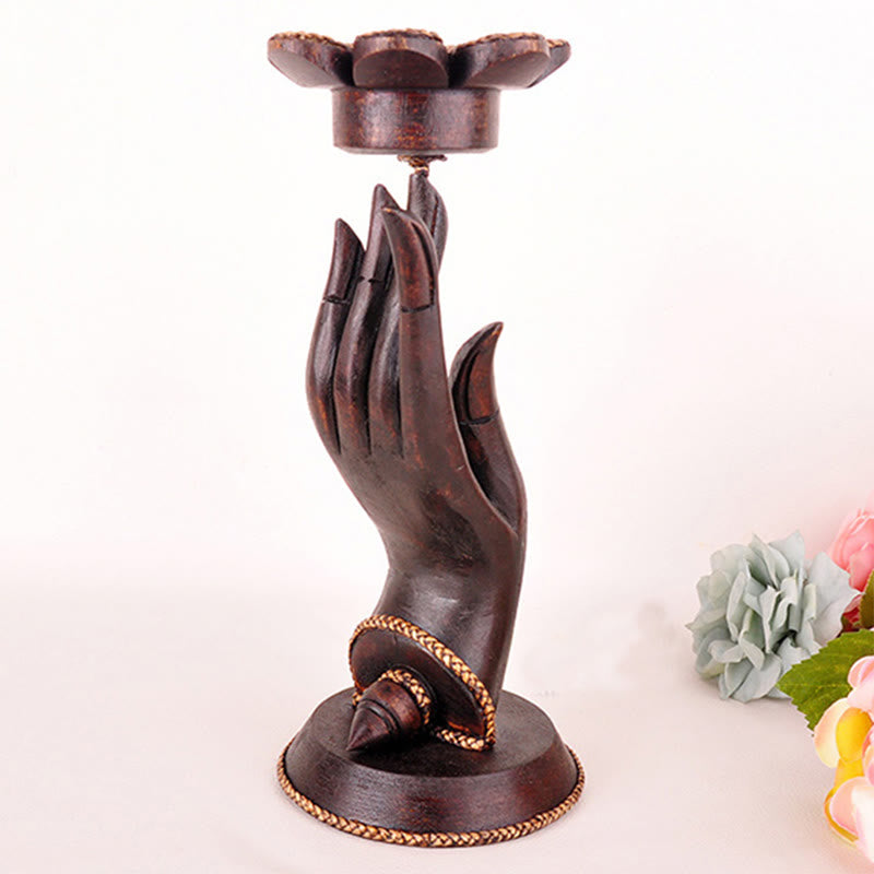 Wooden Hand Pattern Candle Holder | Spiritual Home Accent