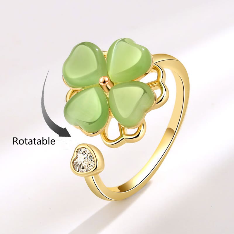 Cat's Eye Ring with Rotatable Four Leaf Clover Design