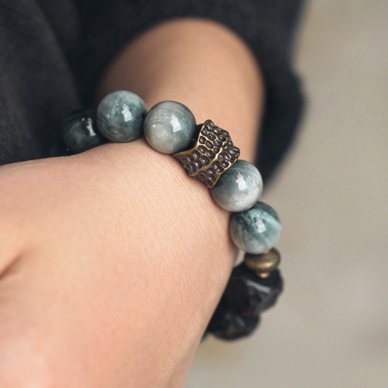 Eagle's Eye Stone Couple Bracelet with Ebony Wood & Copper
