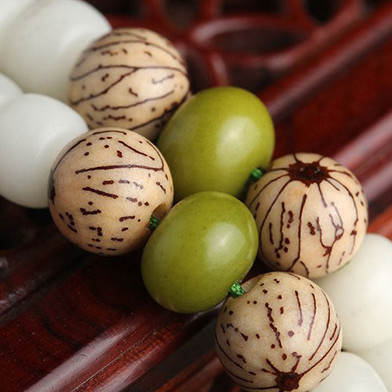7x9mm White Jade Bodhi Lotus Mala Harmony Bracelet