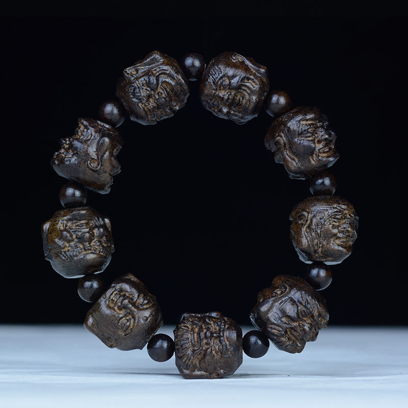 Ebony Wood Balance Bracelet with Lotus Dragon & Arhats