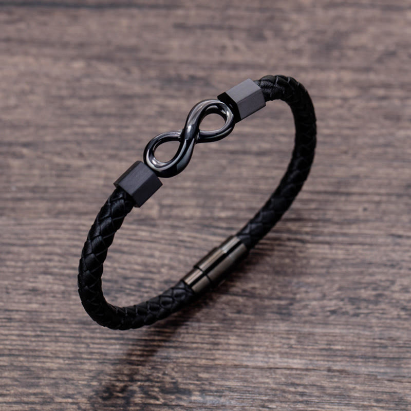 Endless Knot Titanium Steel Leather Spiritual Balance Bracelet