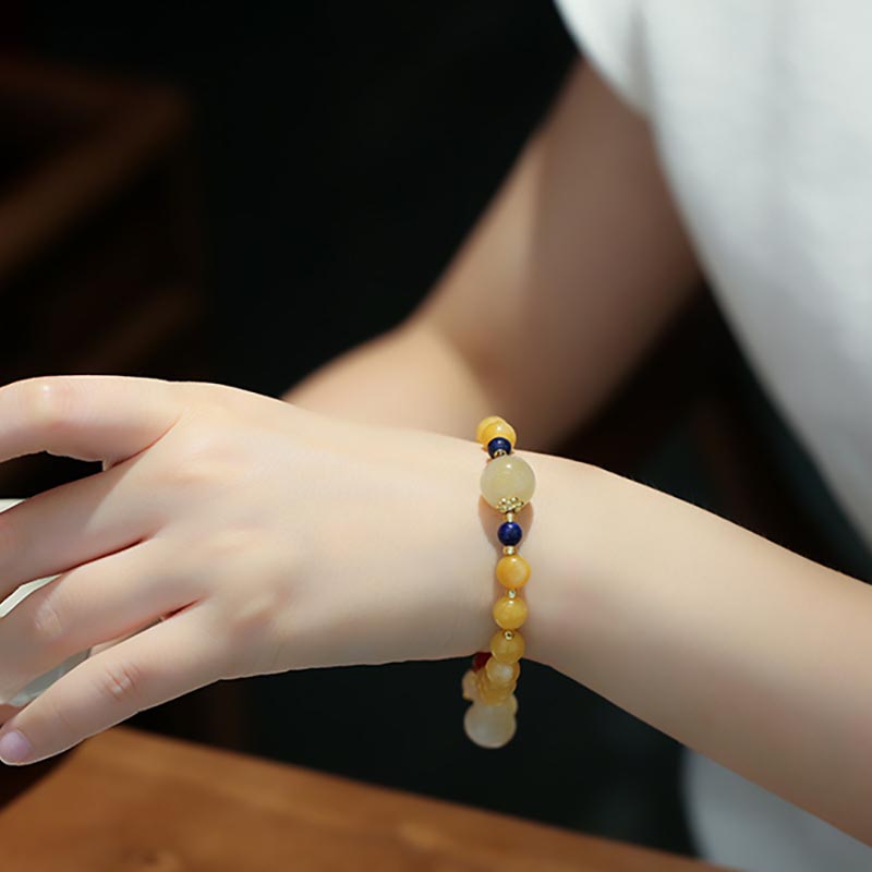 8mm Golden Silk Jade Wealth Luck Bracelet