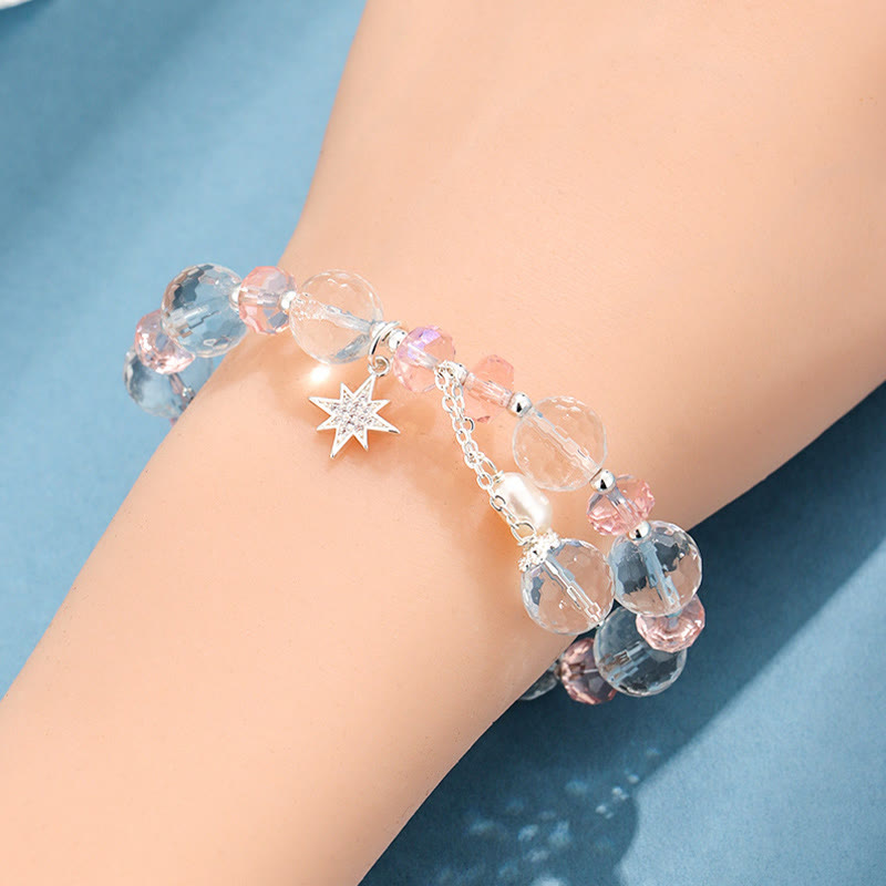 White Crystal and Pink Crystal Protection Star Bracelet