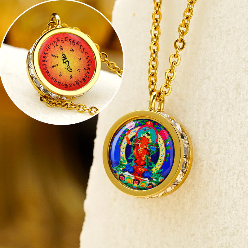 Titanium Steel Buddha Necklace | Green Tara & God Of Wealth Symbol