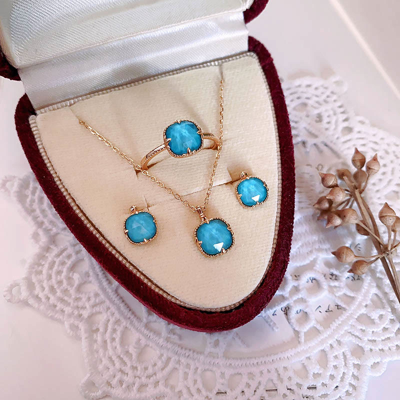 925 Sterling Silver Gold Plated Turquoise Protection Jewelry Set