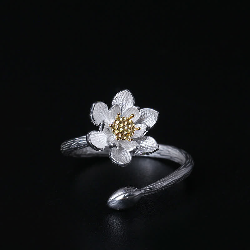 Adjustable Sterling Silver Lotus Ring for Blessing & Balance
