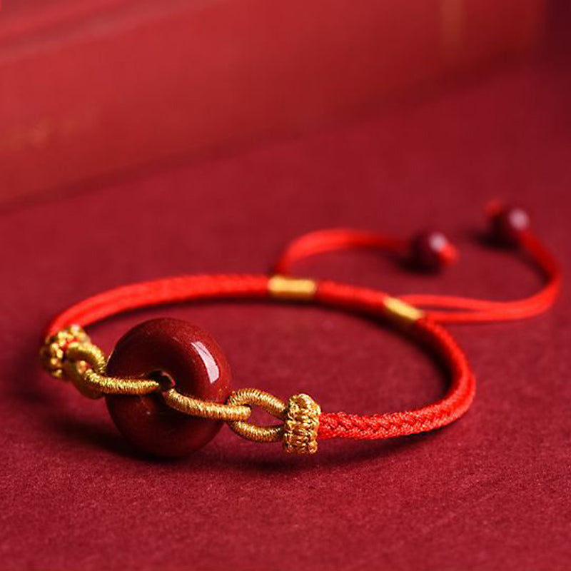Cinnabar Peace Buckle Braided Rope Bracelet for Protection