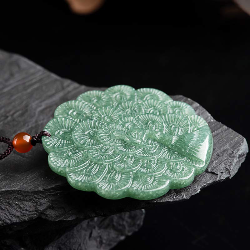 Natural Jade Peacock Luck Prosperity Necklace