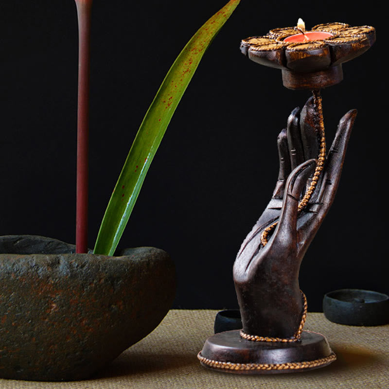 Wooden Hand Pattern Candle Holder | Spiritual Home Accent