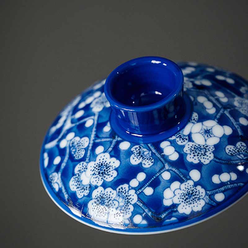 Plum Blossom Blue & White Porcelain Ceramic Gaiwan 185ml Tea Cup