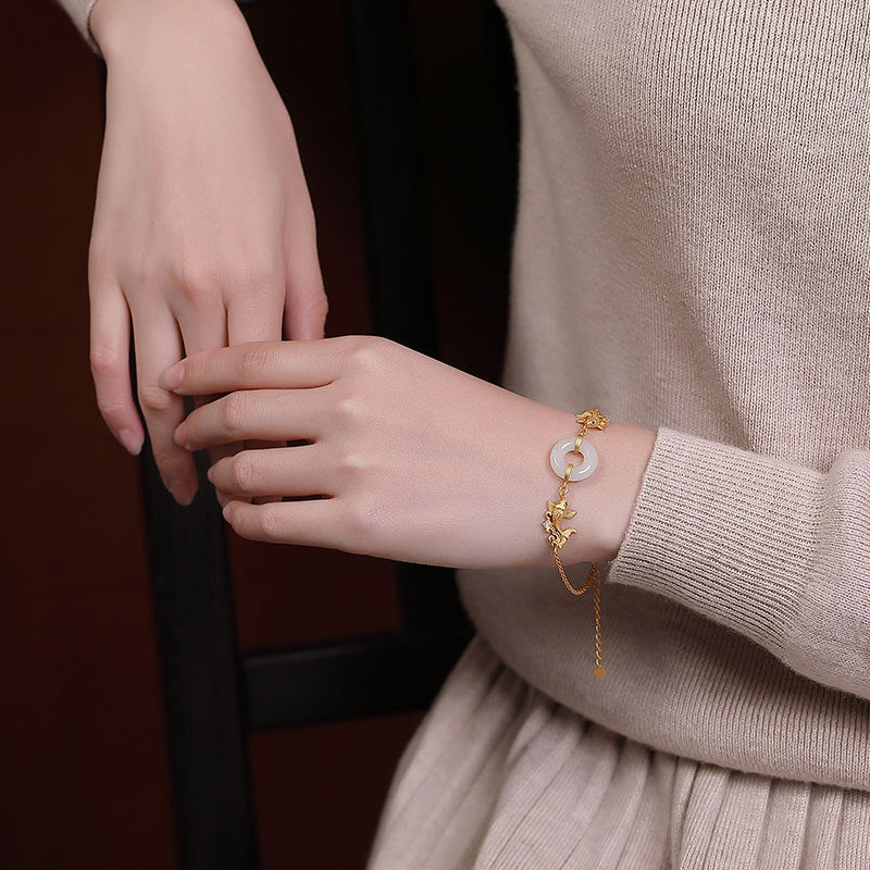 White Jade Koi Fish Prosperity Bracelet for Luck