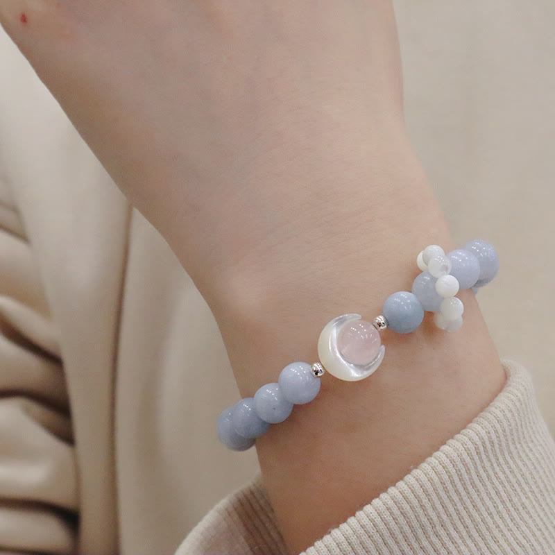 925 Sterling Silver Amethyst Crescent Moon Healing Bracelet