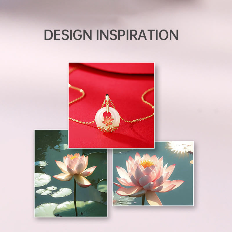 Hetian White Jade Lotus Flower Protection Necklace