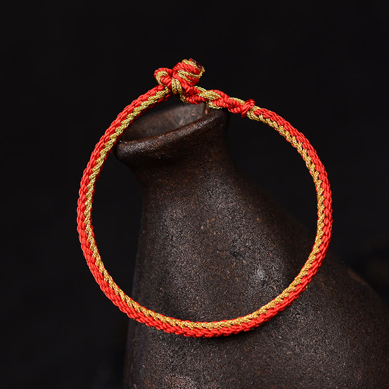 Two-Color Handcrafted Eight Thread Peace Knot Red String Bracelet