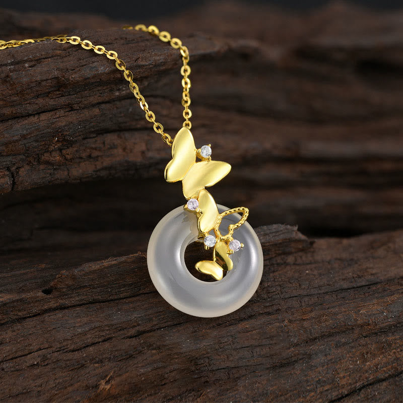 925 Silver Butterfly Chalcedony Pendant Necklace