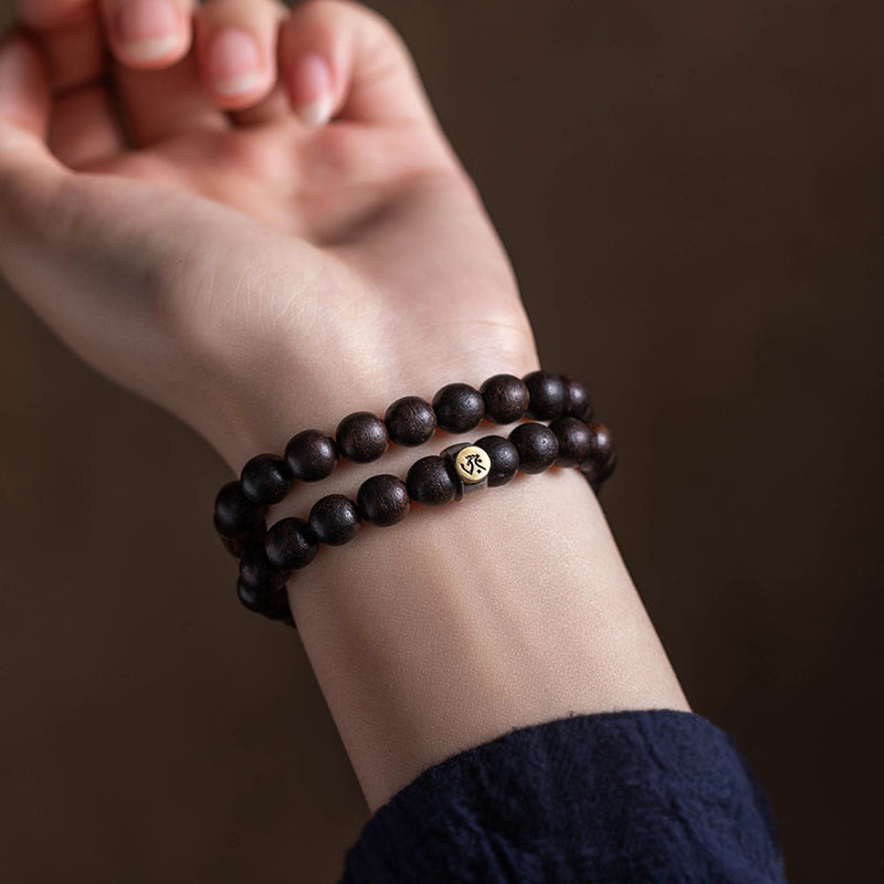 925 Silver Chinese Zodiac Bracelet with Agarwood & Strawberry Quartz