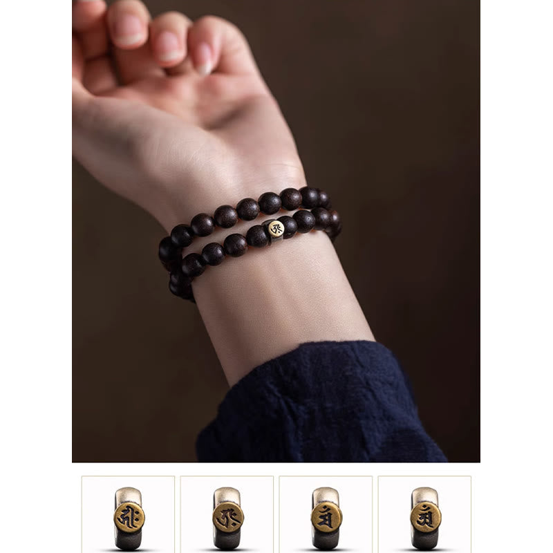 925 Silver Chinese Zodiac Bracelet with Agarwood & Strawberry Quartz