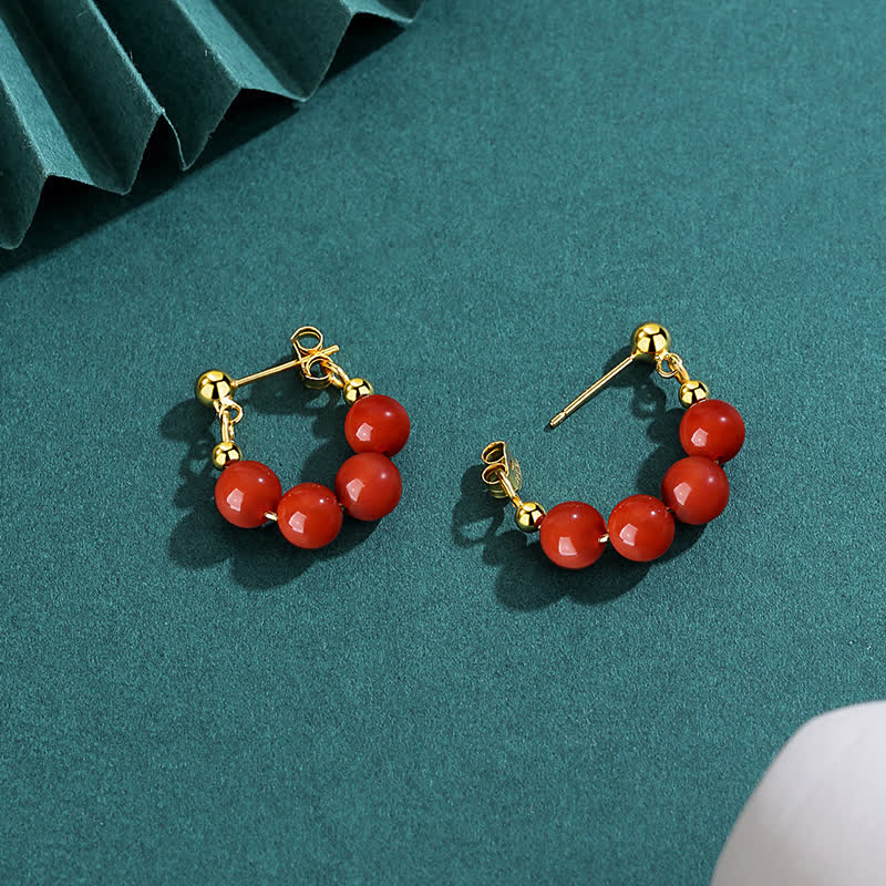 925 Sterling Hetian Jade Red Agate Abundance Earrings