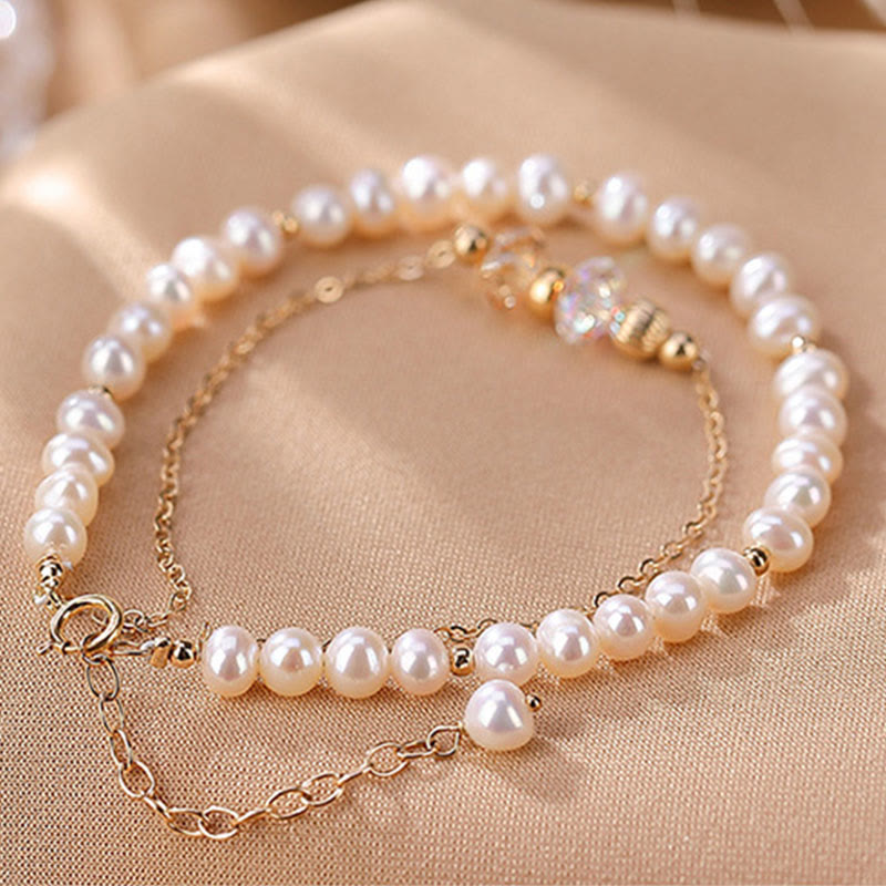 925 Sterling Silver 14K Gold Plated Pearl Healing Bracelet